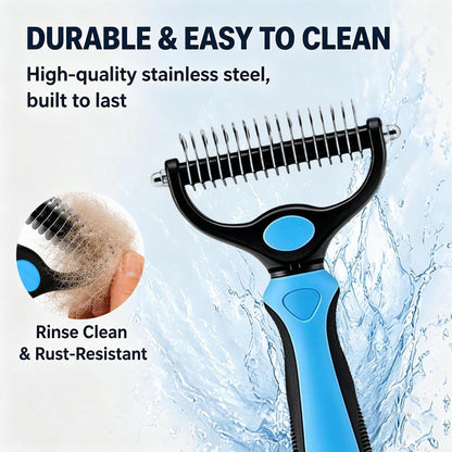 Dematting Comb for Dogs and Cats, Undercoat Pet Brush for Long Hair, Deshedding Brush for Dog Removes Tangles Knots and Loose Fur, 2-In-1 Double Tooth Comb Undercoat Rake Dog Brush6