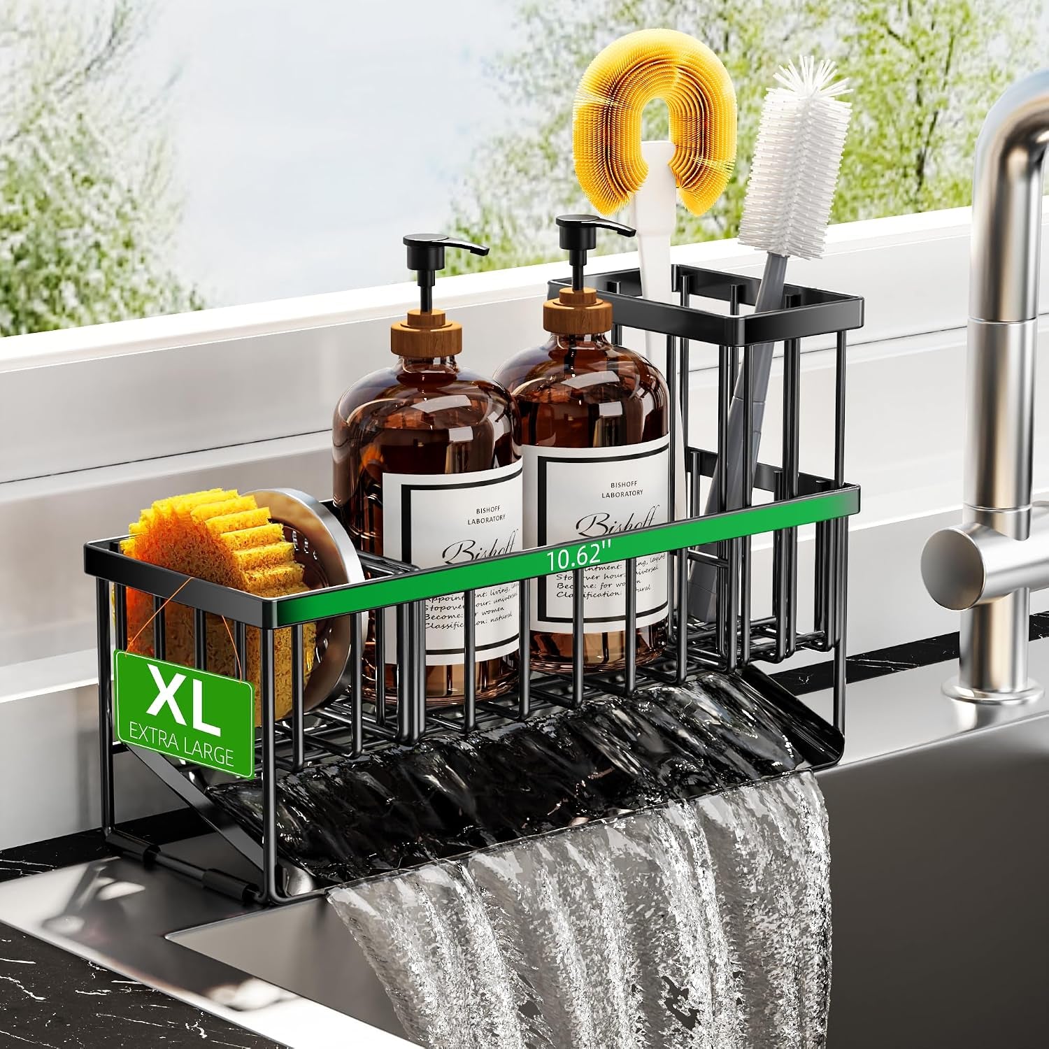 extra-large-kitchen-sink-caddy-organzier-with-high-brush-holder-sponge-holder-for-sink-304-rustproof-stainless-kitchen-countertop-soap-dispenser-organizer-for-decor-and-accessories