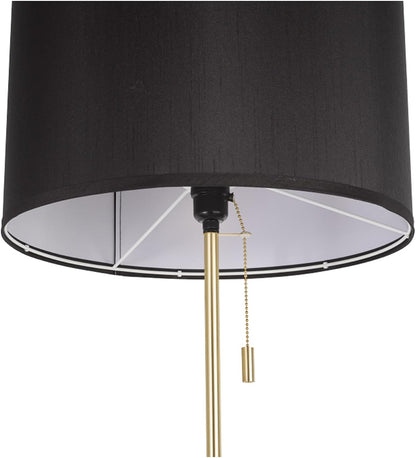 Table and Floor Lamp Set of 3 Pack Lamp Set with Black Linen Lampshade, Farmhouse Light Sets, Modern Table Lamps and Floor Lamp for Living Room, Bedroom, Nightstands, Black and Gold Splicing Finish9