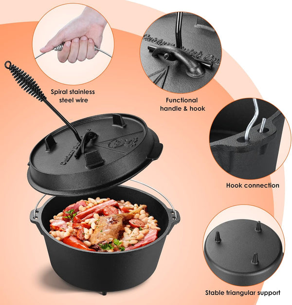 13.2 Quart Cast Iron Dutch Oven Pot with Lid, Black | Dutch Oven with Lid Lifter Handle, Stand & Dual Function Lid Griddle for Home Cooking, BBQ & Baking3