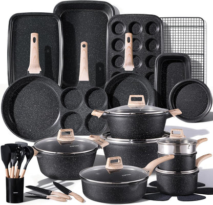 44Pcs Nonstick Cookware Sets, Pots and Pans Set with Bakeware | Kitchen Knife Set Included, Lightweight Die-Cast Aluminum, Fast & Even Heating, All-Stovetop Compatible1