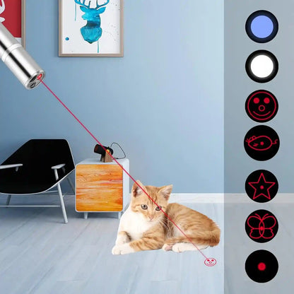 Cat Toys Laser Pointer Rechargeable Cat Laser Toy Interactive Cat Toys for Indoor Cats Kittenes Dogs LED Flashlight 7 Adjustable Patterns Red Light Remotes Teaching Tool USB7
