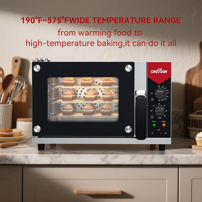23L Quarter-Size Convection Oven,3-Tier Commercial Toaster Oven W/Front Glass Door,3 Set of Wire Racks,120 Minutes Timer and Interior Light, 120V/1600W Countertop Conventional Oven3