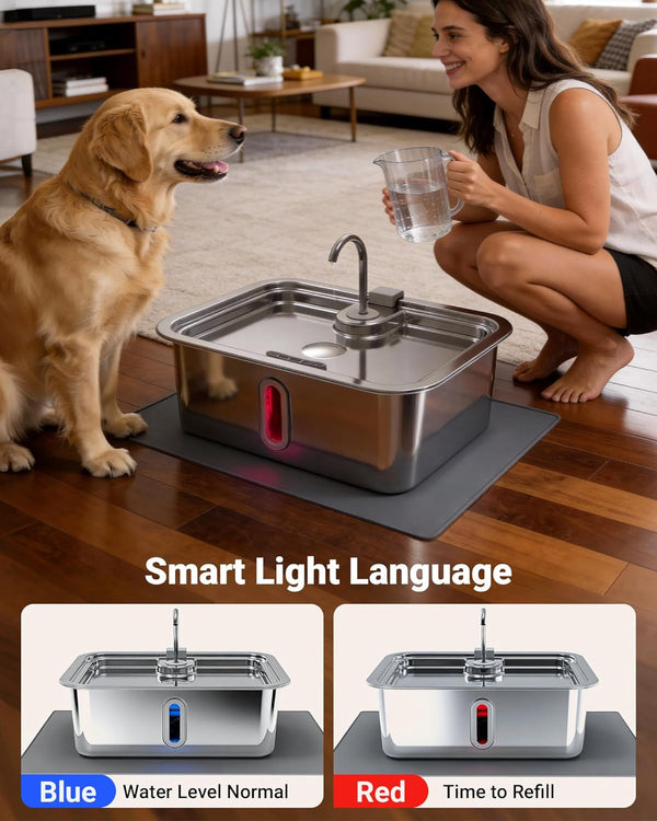 12L/3.17Gal Dog Water Fountain with Silicone Mat & 3 Filters, Stainless Steel Multi Pet Water Dispenser, Quiet Automatic Dog Water Bowl Dispenser with Visible Window & Alert Light for Large Dogs Cats6