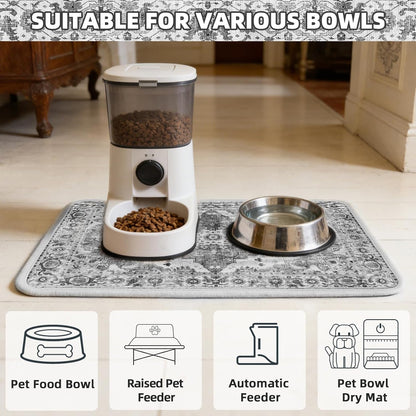 PUPTECK Dog Food Mat, Absorbent Pet Feeding Bowl Mat, Non-Slip Dog Mat for Food and Water, Quick Dry No Stains Cat Placemats Pet Supplies for Messy Drinkers, Grey 12"X20"7