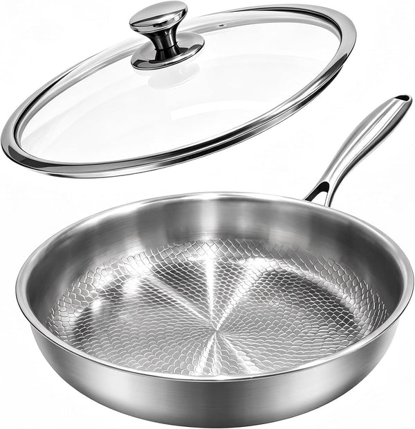 Titanium Pans for Cooking | 10" Non Stick Frying Pan with Lid | Gas, Induction & Oven-Safe | Easy Clean Hammered Pan1