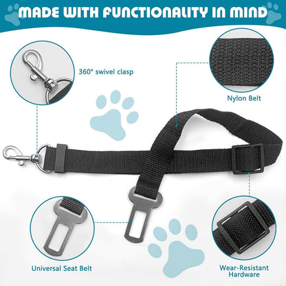 2 Pack Adjustable Dog Car Seat Belt, Heavy Duty Nylon Pet Safety Leash3
