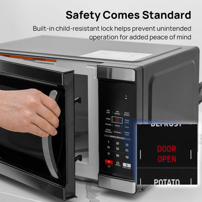 Countertop Microwave Oven 1000 Watts, Digital Ovens 1.1 Cu. Ft with 10 Power Levels, 6 One-Touch Presets, Express Cooking, Eco Mode, Child Lock, Easy Clean, Large Capacity, Black8