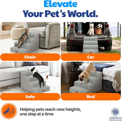 AKC – 4-Step Pet Stairs for Beds & Couch | Built for Small Dogs & Small Breeds | Long-Back & Senior Dogs | Lightweight, Soft, Non-Slip, Washable | No-Tool Assembly | Supports 35 Lbs | 16X24X14.2 in | Foldable Non-Slip Pet Steps with Washable Cover and No-Tool Assembly for Long-Back and Senior Dogs.5