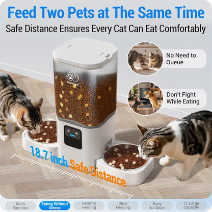 Frienhund Automatic Cat Feeder 2 Cats with Slow Feed: Dual Automatic Dog Feeder with 5G Wifi, Cat Food Dispenser with APP Control for Multiple Pets, Detachable for Easy Clean, Double Pet Bowl - 29 Cup3