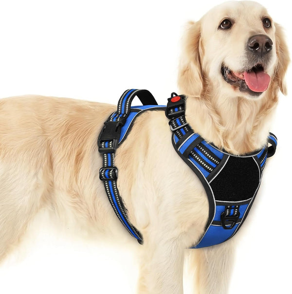 Eagloo Dog Harness No Pull for Large Dogs, Easy on & off with 3 Buckles | No Choke with Front Clip, Adjustable Fit, MOLLE System, Reflective Vest, Easy Control for Walking, Black, Large26