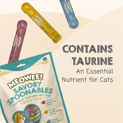 MEOWEE! Savory Spoonables Variety Pack, 12 Count Tube, Triple Flavor Squeezable Lickable Wet Treats for Cats with Built-In Spoon for Less Mess9
