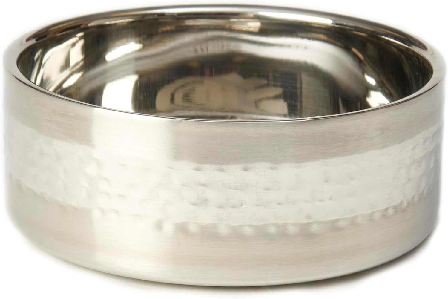 petrageous-18435-sanibel-stainless-steel-hammered-double-walled-dog-bowl-5-9-inch-width-and-2-44-inch-height-3-cups-capacity-metallic
