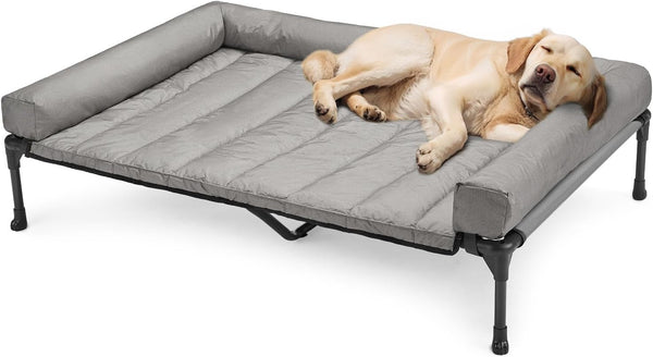 Veehoo Outdoor Elevated Dog Bed with Waterproof Bolster Cushion, Cooling | Raised Dog Bed with Removable & Washable Mat Topper, Breathable Mesh, Dog Couch Cot for Indoor Outdoor, 42", Large, Black11