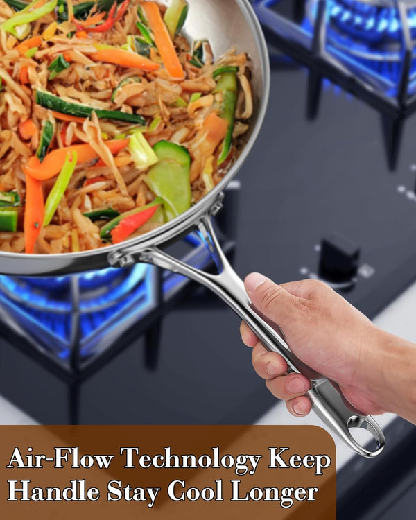 Multi-Ply Clad 12 Inch Stainless Steel Wok Pan, Stir Fry Pan with Glass Lid, Induction Cookware, Dishwasher & Oven Safe, Compatible with All Cooktops3