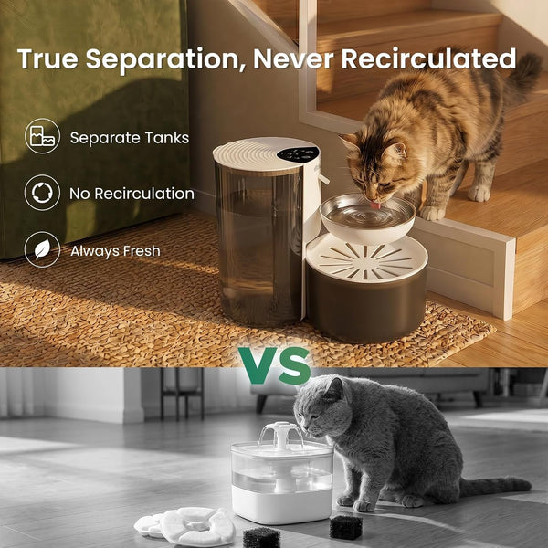 Cat Water Fountain No Filter, Cordless Rechargeable Pet Water Dispenser with 3L Large Capacity, Clean & Dirty Water Tanks, Stainless Steel Bowl for Cats Small Dogs2