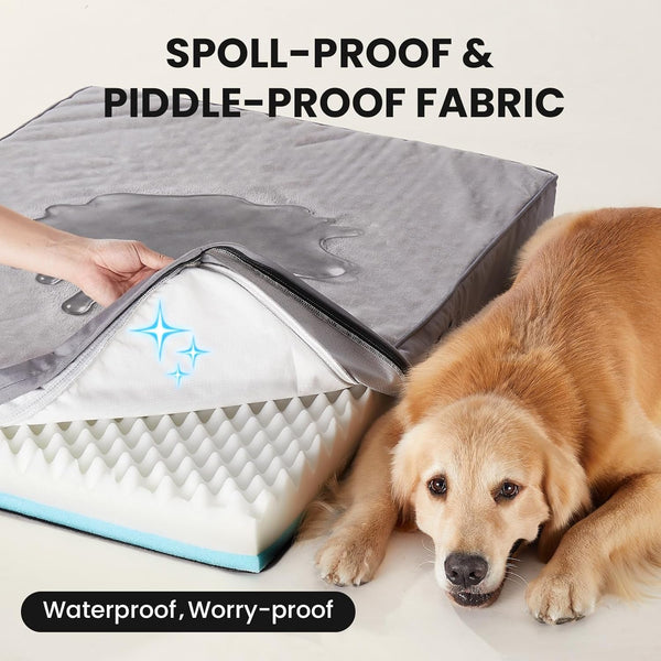 Ohgeni Orthopedic Waterproof Large Dog Bed, Memory Foam, 41 Inch(Gray) | Machine-Washable Removable Cover in Easy-Clean Fabric, Reversible Memory Foam & Easy-Carry Handle, Suitable for Crate4