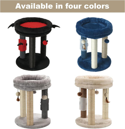 MECOOL 4In1 Small Cat Tree,Scratching Post with Tower Soft Bed, Sisal Carpet Jute Posts with Three Hanging Ball Toys and Massage Brush for Indoor Cats and Kittens6