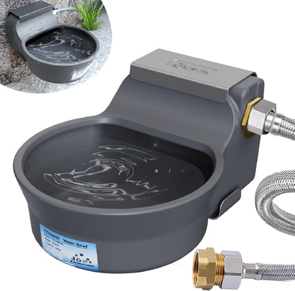 Automatic Dog Water Bowl Dispenser Patented 70OZ Water Dispenser for Dogs 2L Water Bowl Fit 3/4In GHT Male Faucet Outdoor Automatic Water Bowl Include Automatic Water Fill Valve Adapter 5Ft Water Hose7