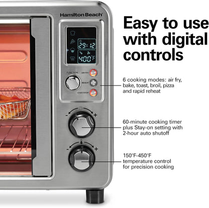 6-In-1 XL Digital Air Fryer Toaster Oven Combo | Easy-Access French Doors | Bake, Broil, Toast, Pizza & Reheat Functions | 0.9 Cu. Ft. Capacity | Stainless Steel | 31191J7