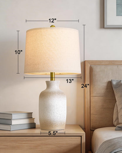 24'' Farmhouse Ceramic Table Lamp with Natural Textured Finish | Bedside Lamps for Bedroom, Rustic & Organic Style, Handmade Craft Jar Design, Ideal Gift & Decor for End Side Table8