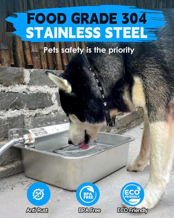 PETIMI Automatic Dog Water Dispenser, 2 Gallons 304 Stainless Steel Dog Water Bowl for Indoor/Outdoor, Large Water Bowl for Pets & Livestock, anti Tip, Wide Mouth, Water Auto Fill, Fit GHT 3/4" Faucet5