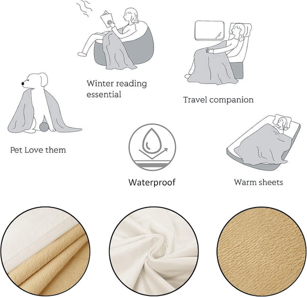 Ameritex Pet Bed Blanket Reversible 100% Waterproof Velvet Super Soft for Sofa and Bed (82X102 Inches, Cream+Sand)6
