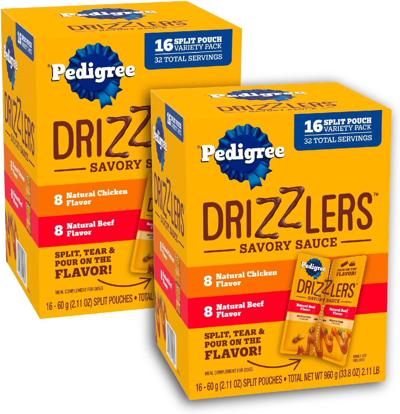 pedigree-drizzlers-savory-sauce-wet-dog-pouch-multipack-16-count-2-pack-chicken-beef-flavors-4-calories-per-serving-8-ingredients-dual-serving-split-pouch-maintains-kibble-crunch