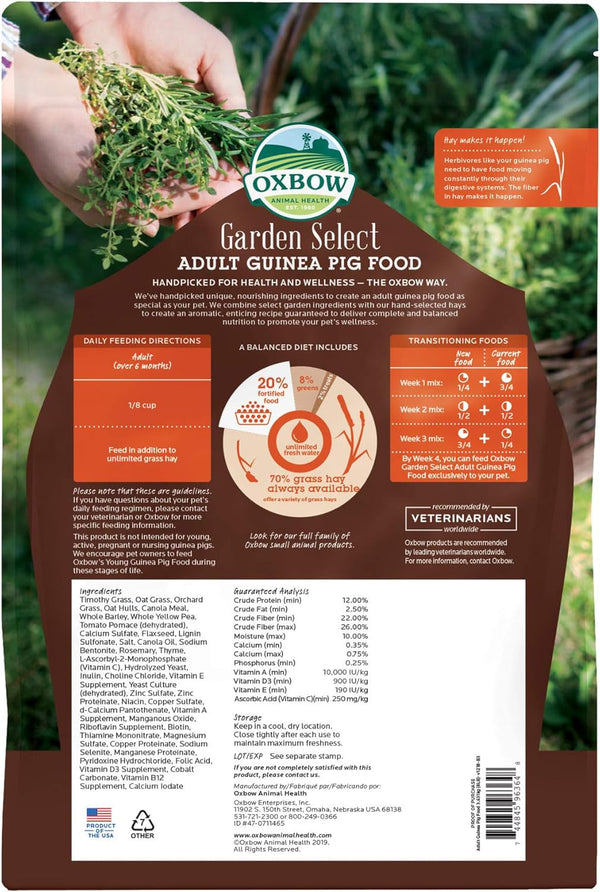 Oxbow Garden Select Adult Guinea Pig Food, Pellets with Vitamin C, 8 Lb | Non-Gmo, Adult Guinea Pig Pellets, with Timothy, Orchard and Oat Hay, Vitamins and Minerals, High Fiber, Made in USA2