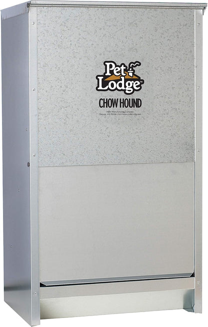 Pet Lodge® Automatic Dog Feeder | Chow Hound Outdoor Pet Feeder for Large Dogs | Tough Galvanized Steel | Made in USA | 50 Pound | Large Refillable Home Feeding Containers and Storage Dispensers for Dogs, Silver1