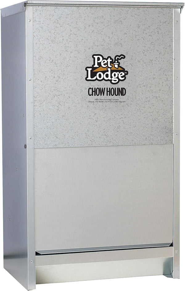 Pet Lodge® Automatic Dog Feeder | Chow Hound Outdoor Pet Feeder for Large Dogs | Tough Galvanized Steel | Made in USA | 50 Pound | Large Refillable Home Feeding Containers and Storage Dispensers for Dogs, Silver1