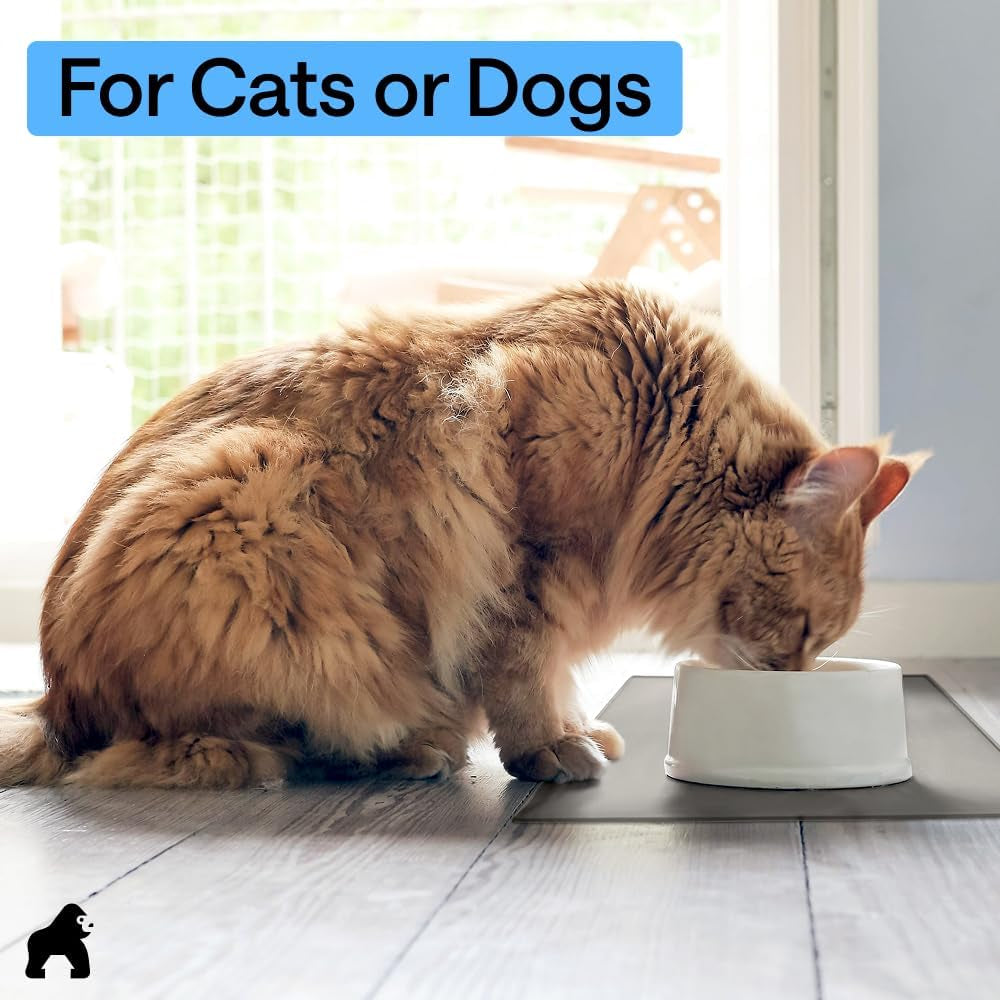 gorilla-grip-100-waterproof-raised-edge-bpa-free-silicone-pet-feeding-mat-dog-cat-food-mats-contain-spills-protects-floors-placemats-for-cats-and-dogs-water-bowl-18-5x11-5-gray
