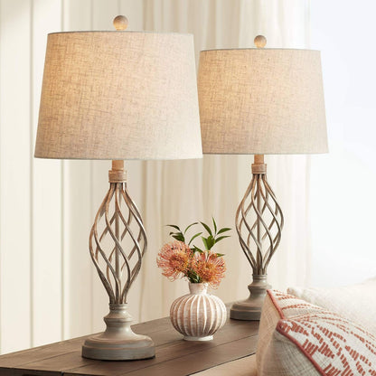 Annie 28" Bronze Brown Tall Table Lamps Set of 2 Sand Iron Scroll Modern | Weathered Industrial Bedroom Living Room House Home Bedside Nightstand Office Entryway Family Cream Tapered Drum1