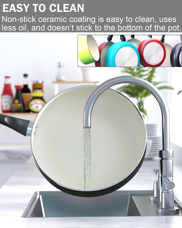 Pots and Pans Set Nonstick, 10 Piece Ceramic Cookware Sets, Kitchen Non Stick Cooking Set with Saucepans, Frying Pans, Dutch Oven Pot with Lids, Black | Non Stick Pots and Pans7