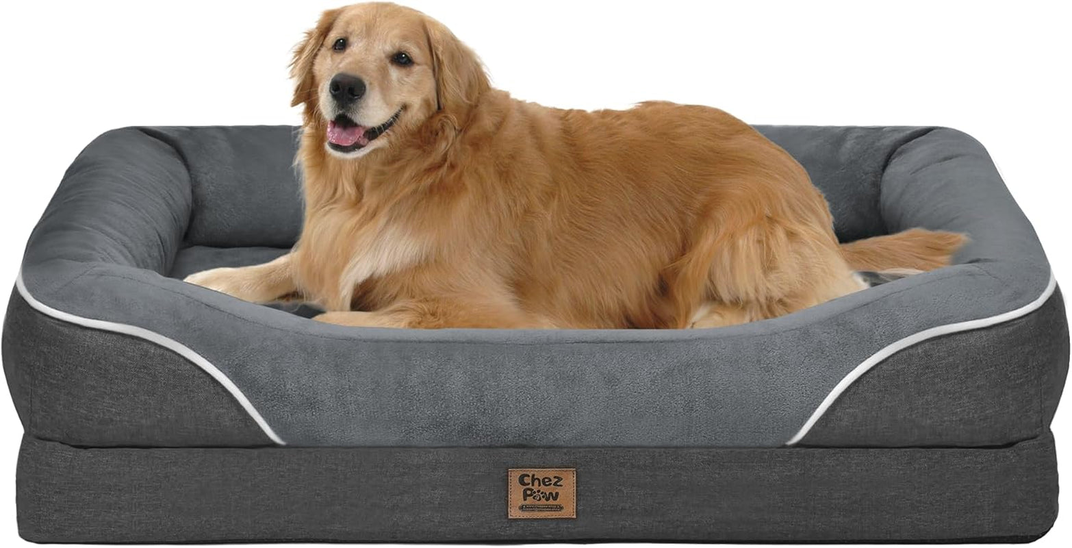 chez-paw-waterproof-orthopedic-xl-dog-bed-for-large-and-extra-large-dogs-egg-crate-foam-4-sided-bolster-support-waterproof-liner-non-slip-bottom-machine-washable-cover-42-x-30-inch