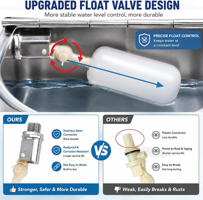 BWOGUE Automatic Water Dispenser for Dogs,1Gal Outdoor Automatic Water Bowl | Outdoor Dog Water Dispenser with Float Valve, Stainless Steel Bowl, 1/2 in & 3/4 in Faucet Fit, Wall/Ground Use,Dogs,Chickens5