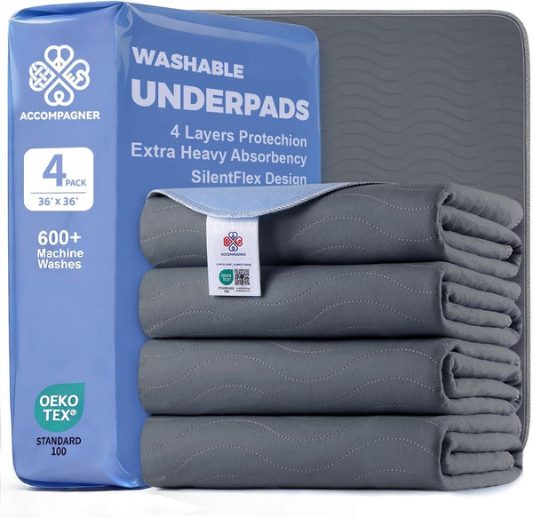Accompagner Incontinence Bed Pads Washable Waterproof, Ultra-Absorbent Reusable Underpads for Diaper Changing, Nursing, Bedridden, Adults, Seniors, Kids and Dogs (Blue, 24"X24"(Pack of 6))16