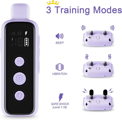 Bousnic Dog Shock Collar for 2 Dogs - (8-120Lbs) Waterproof Rechargeable Electric Dog Training Collar with Remote for Small Medium Large Dogs with Beep Vibration Safe Shock Modes(Purple)2