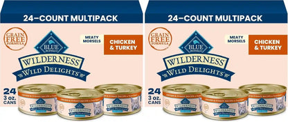 Blue Buffalo Wilderness Wild Delights High Protein Grain Free, Natural Adult Meaty Morsels Wet Cat Food, Chicken & Turkey, Chicken & Trout, Chicken & Salmon 3-Oz Cans (12 Count - 4 of Each Flavor)11