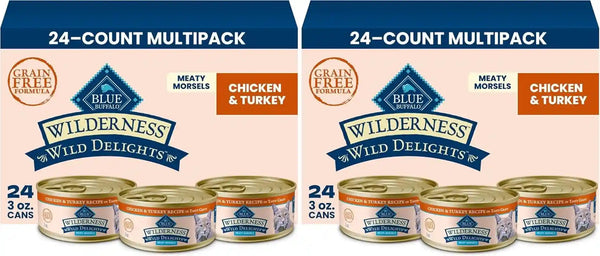 Blue Buffalo Wilderness Wild Delights High Protein Grain Free, Natural Adult Meaty Morsels Wet Cat Food, Chicken & Turkey, Chicken & Trout, Chicken & Salmon 3-Oz Cans (12 Count - 4 of Each Flavor)11