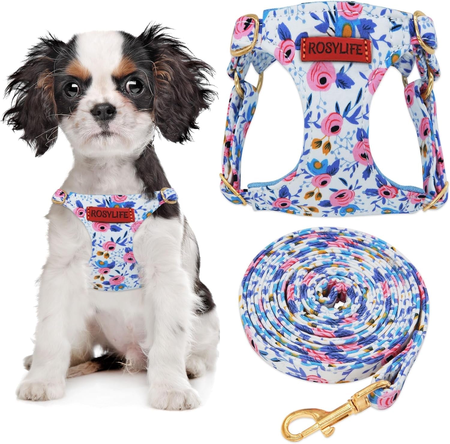 no-pull-dog-harness-leash-set-adjustable-xx-small-pink-daisy-fashionable-cute-stylish-escape-proof-includes-leash