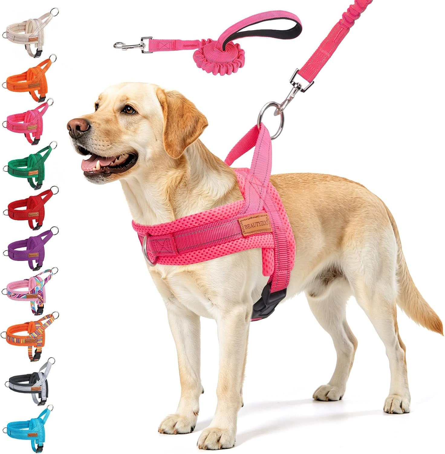 beautyzoo-dog-harness-no-pull-quick-fit-dog-harness-and-leash-set-escape-proof-vest-harness-with-soft-handle-reflective-breathable-mesh-padding-harness-for-medium-size-dog-training-walking-beige-m