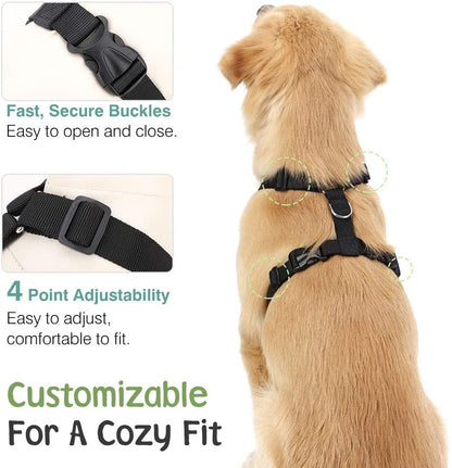Vavopaw Dog Seat Belt Vest Harness for Car,2 in 1 Seatbelt Buckle | Soft Breathable Mesh,Adjustable Buckle,Nylon,Heavy Duty Pet Safety Seat Belts for Small Medium Large Pets,Black,L4