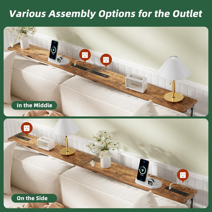 78.75” Console Table, Narrow behind Couch Table, Adjustable Sofa Tables with Outlet, for Living Room, Rustic Brown6