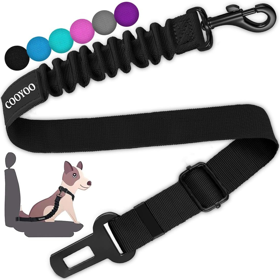 cooyoo-dog-seat-belt-durability-retractable-dog-car-harness-adjustable-dog-seat-belt-for-vehicle-nylon-pet-safety-seat-belts-heavy-duty-elastic-1-pack-black