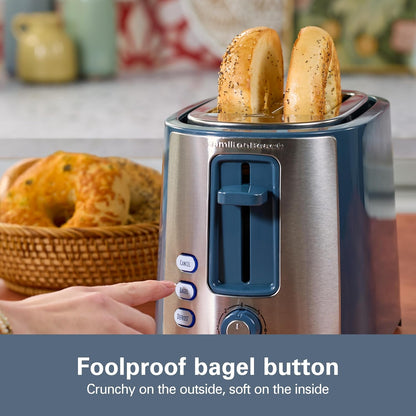 Extra-Wide Slot 2 Slice Toaster with Bagel & Defrost Buttons | Browning Control with 7 Shades | Auto Shutoff | Toast Boost | Slide-Out Crumb Tray | Kitchen Makeover Blue | 226344