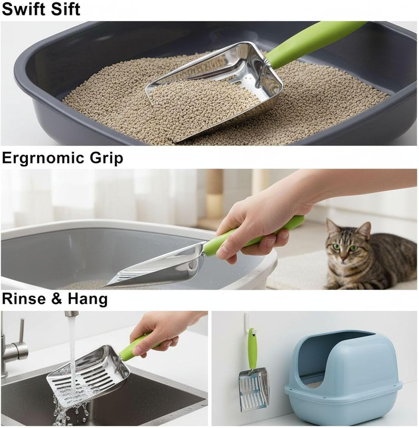 cat-litter-shovel-green-430-stainless-steel-metal-scooper-with-5-mm-fine-holes-10-2-x-5-2-x-1-2-in-non-slip-pp-handle-for-easy-cleaning-storage