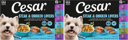 Cesar Wet Dog Food, Steak Lovers Variety Pack, 3.5 Oz, 36 Count | Real Meat #1 Ingredient, Easy Peel Trays, 100% Complete & Balanced, No Fillers, No Added Sugar, No Artificial Flavors18