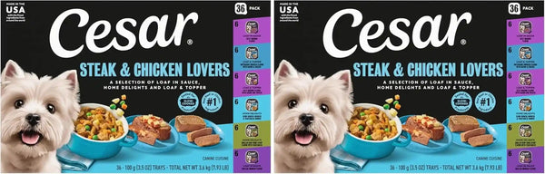 Cesar Wet Dog Food, Steak Lovers Variety Pack, 3.5 Oz, 36 Count | Real Meat #1 Ingredient, Easy Peel Trays, 100% Complete & Balanced, No Fillers, No Added Sugar, No Artificial Flavors18