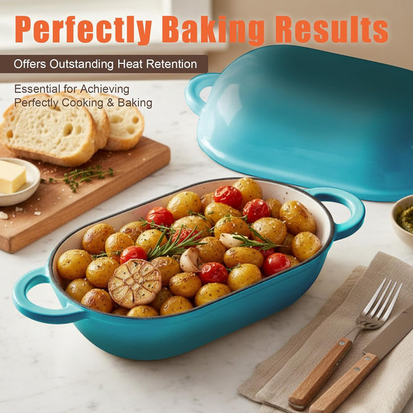 5 QT Enameled Cast Iron Sourdough Bread Oven, Loaf Pan with Lid | Oval Dutch Oven for Homemade Sourdough Bread Baking, Oven Safe up to 500°F, Meatloaf Pan with Dome Lid, Blue-Green7